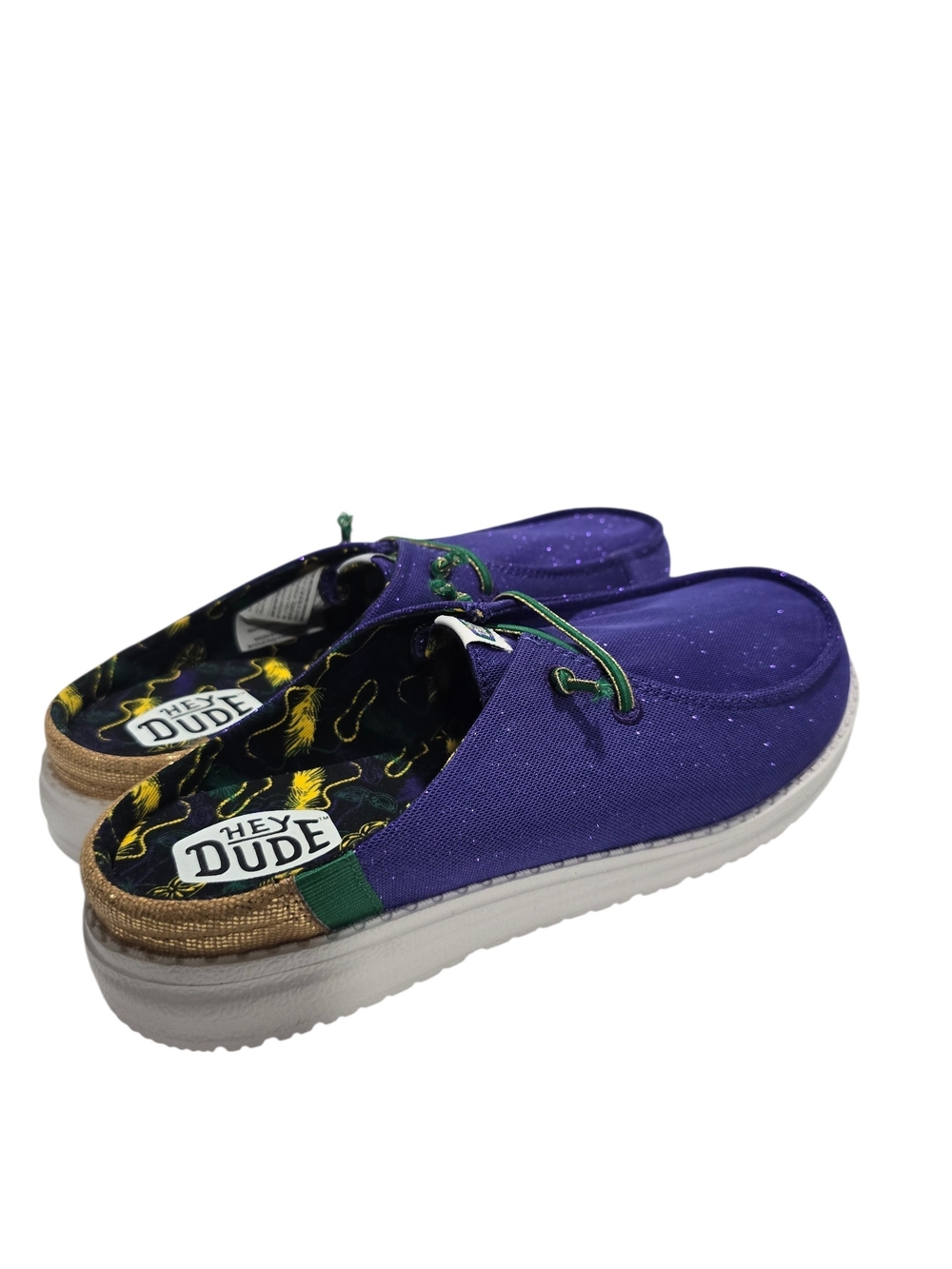 Women's HEYDUDE Wendy Slip Mardi Gras Casual Shoes Purple Size 8